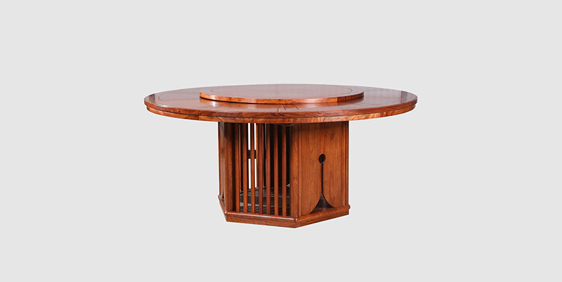 伊吾中式餐厅装修天地圆台餐桌红木家具效果图